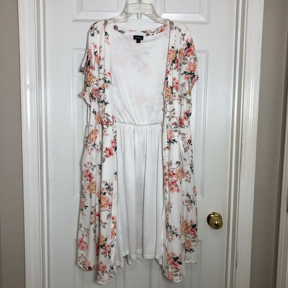 Torrid Off White Floral Print Pockets Button Down Short Sleeve Midi Dress 1/1X - Picture 9 of 16